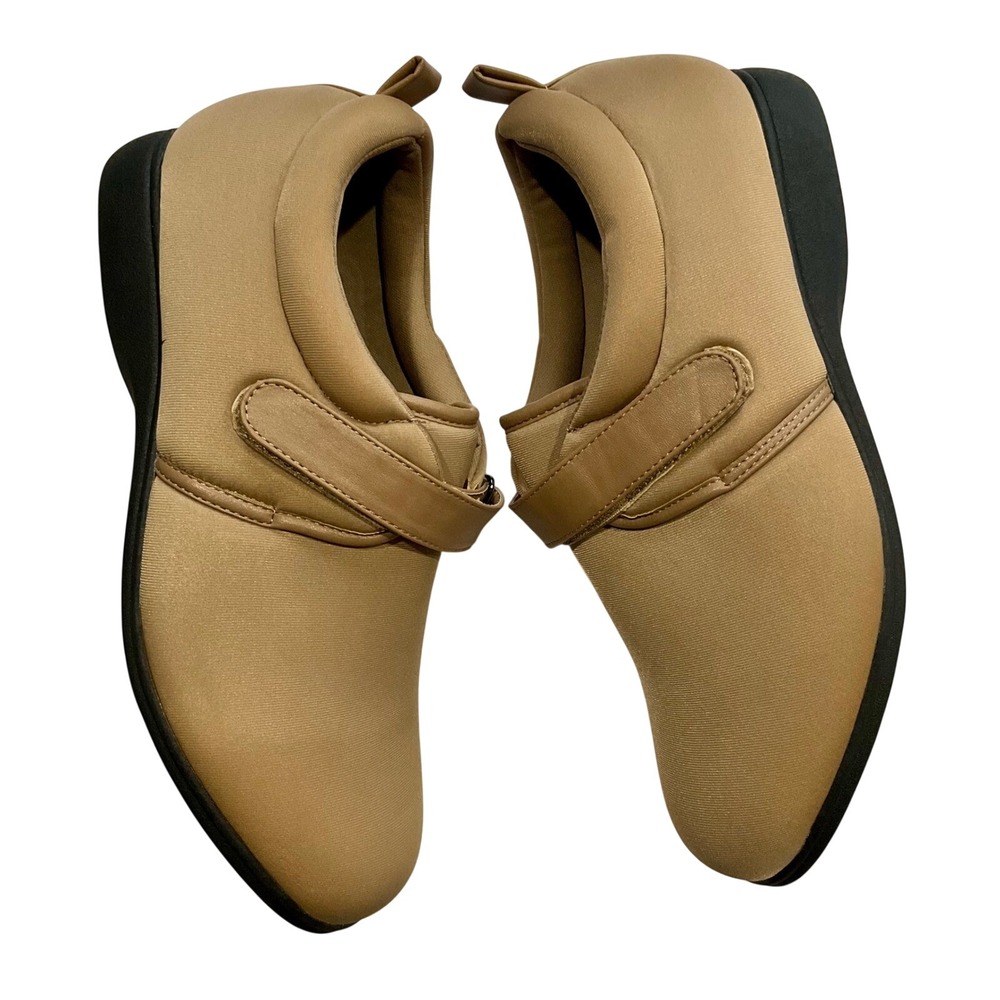 Angel Steps Comfort Loafers Diabetic Tan Stretch Fabric Strap Shoes 10 Wide NWOT